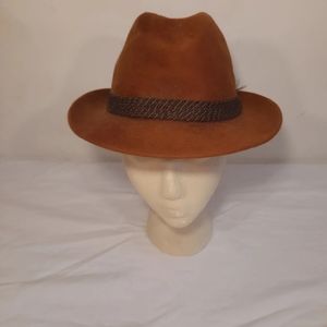 VINTAGE STETSON 3X Beaver Fedora With Braided Band And Feather Accent Hat